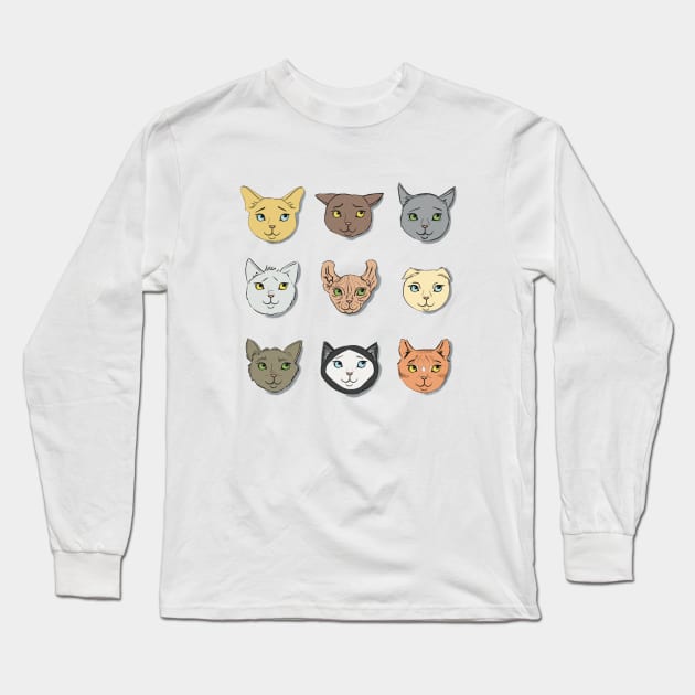 9 Degrees of Cats Long Sleeve T-Shirt by Dori Durbin